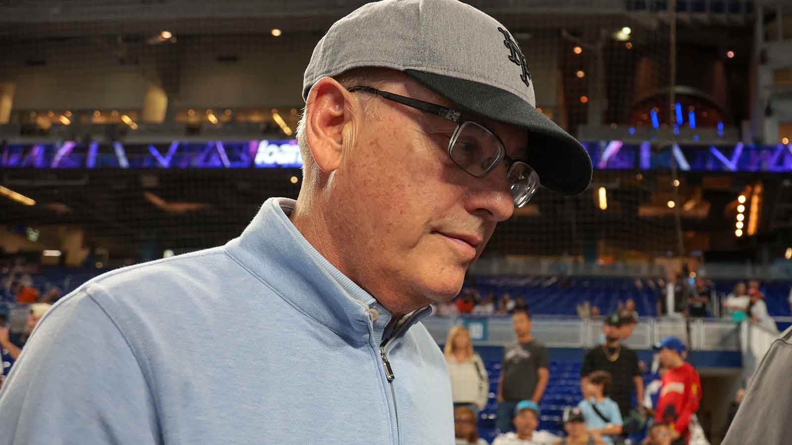 New York Mets owner Steve Cohen walks on the field before the game between the New York Mets and the Miami Marlins at loanDepot Park.