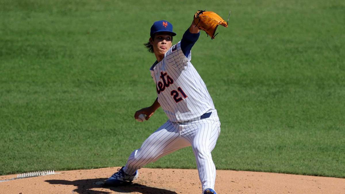 New York Mets starting pitcher Jonah Tong (21) pitches against the San Diego Padres during the second inning at Citi Field.