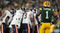 Green Bay Packers defensive end Micah Parsons (1) looks on during the game against the Chicago Bears at Lambeau Field.