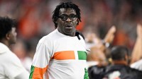 Miami Hurricanes former receiver Michael Irvin looks on during the first half against the Ohio State Buckeyes during the 2025 Cotton Bowl and quarterfinal game of the College Football Playoff at AT&T Stadium.