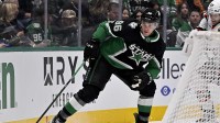 Dallas Stars right wing Mikko Rantanen (96) controls the puck during the game between the Stars and the Senators at the American Airlines Center.