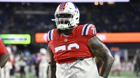 New England Patriots offensive tackle Morgan Moses (76) warms up prior to the game against the New York Giants at Gillette Stadium.