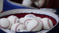 A detail view of of MLB baseballs before game one of the NLDS round for the 2025 MLB playoffs between the Chicago Cubs and Milwaukee Brewers at American Family Field.