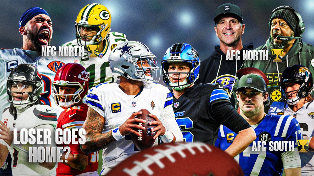 The ClutchPoints 2025 NFL Week 14 picks, predictions, and odds column, featuring - A collage of - - Lions Jared Goff and Cowboys Dak Prescott and large and in the middle with a Thanksgiving turkey in front of them surrounded by... - Chiefs Patrick Mahomes and Texans CJ Stroud with "LOSER GOES HOME?" in front of them - Colts Daniel Jones and Jaguars Trevor Lawrence with "AFC South 🏆" - Steelers Mike Tomlin and Ravens John Harbaugh with "AFC North 🏆" - Packers Jordan Love and Bears Caleb Williams with "NFC North 🏆"
