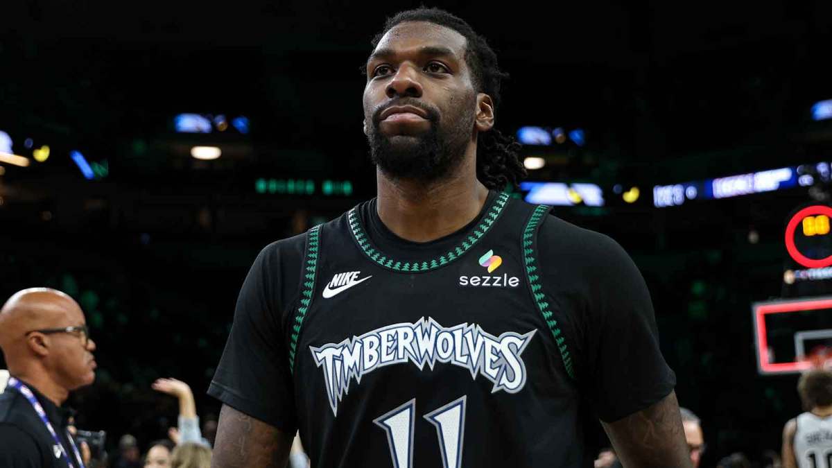 Minnesota Timberwolves center Naz Reid (11) reacts after the teams win against the San Antonio Spurs after the game at Target Center.