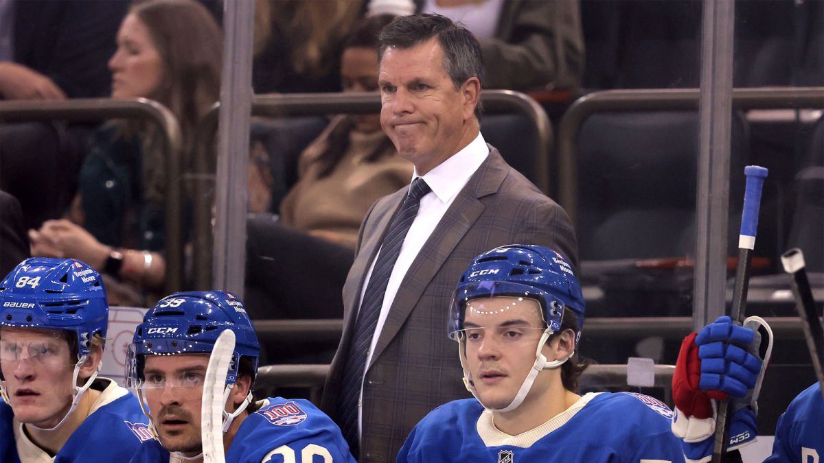 New York Rangers head coach Mike Sullivan reacts during the first period against the Minnesota Wild at Madison Square Garden. Mandatory Credit: Brad Penner-Imagn Images