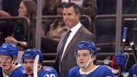 New York Rangers head coach Mike Sullivan reacts during the first period against the Minnesota Wild at Madison Square Garden. Mandatory Credit: Brad Penner-Imagn Images