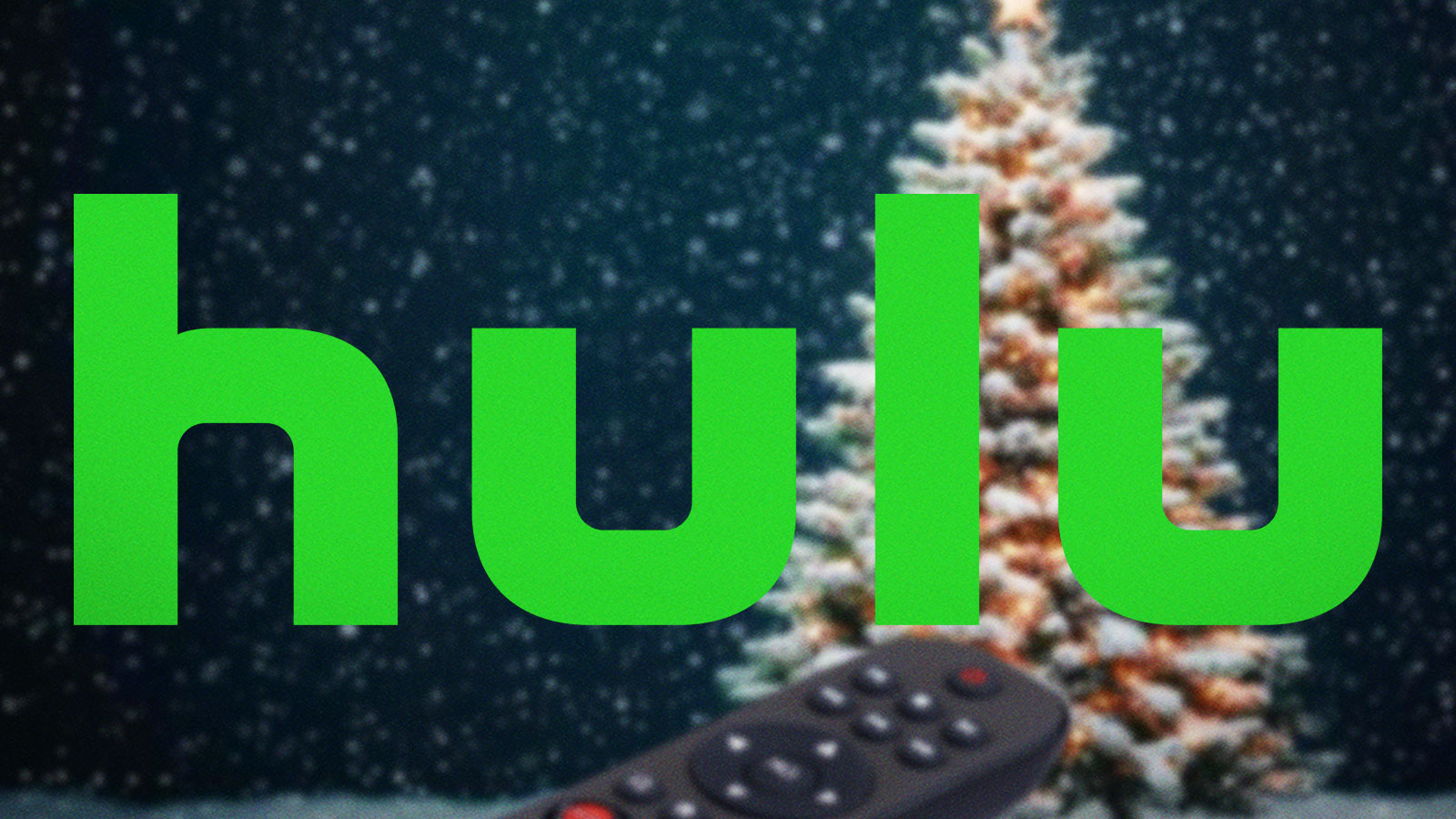 Hulu logo in front of a Christmas tree.