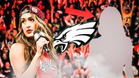 WWE star Nikki Bella with Philadelphia Eagles logo and silhouette of her from Monday Night RAW.