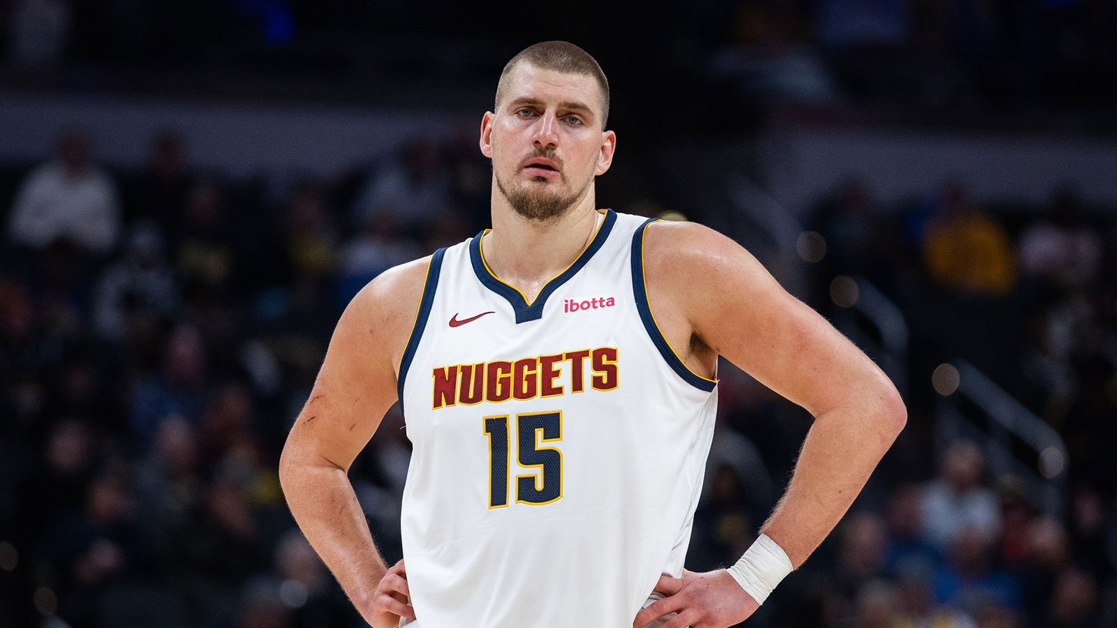 Denver Nuggets center Nikola Jokic (15) in the second half against the Indiana Pacers at Gainbridge Fieldhouse.