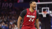 Miami Heat guard Norman Powell (24) reacts after a basket against the Orlando Magic in the second quarter at Kia Center.