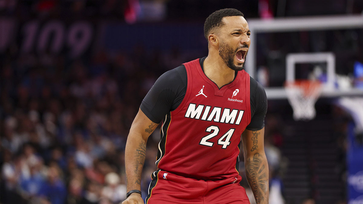 Miami Heat guard Norman Powell (24) reacts after a basket against the Orlando Magic in the second quarter at Kia Center. 