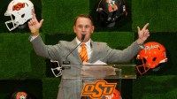 Oklahoma State University (OSU) introduces the new head football coach, Eric Morris, during a rally in Stillwater on Monday, Dec. 8, 2025.