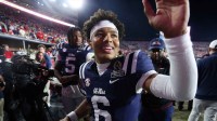 Mississippi Rebels quarterback Trinidad Chambliss (6) reacts after defeating the Tulane Green Wave at Vaught-Hemingway Stadium.