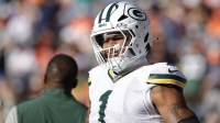 Green Bay Packers defensive end Micah Parsons (1) warms up before a game against the Denver Broncos at Empower Field at Mile High.