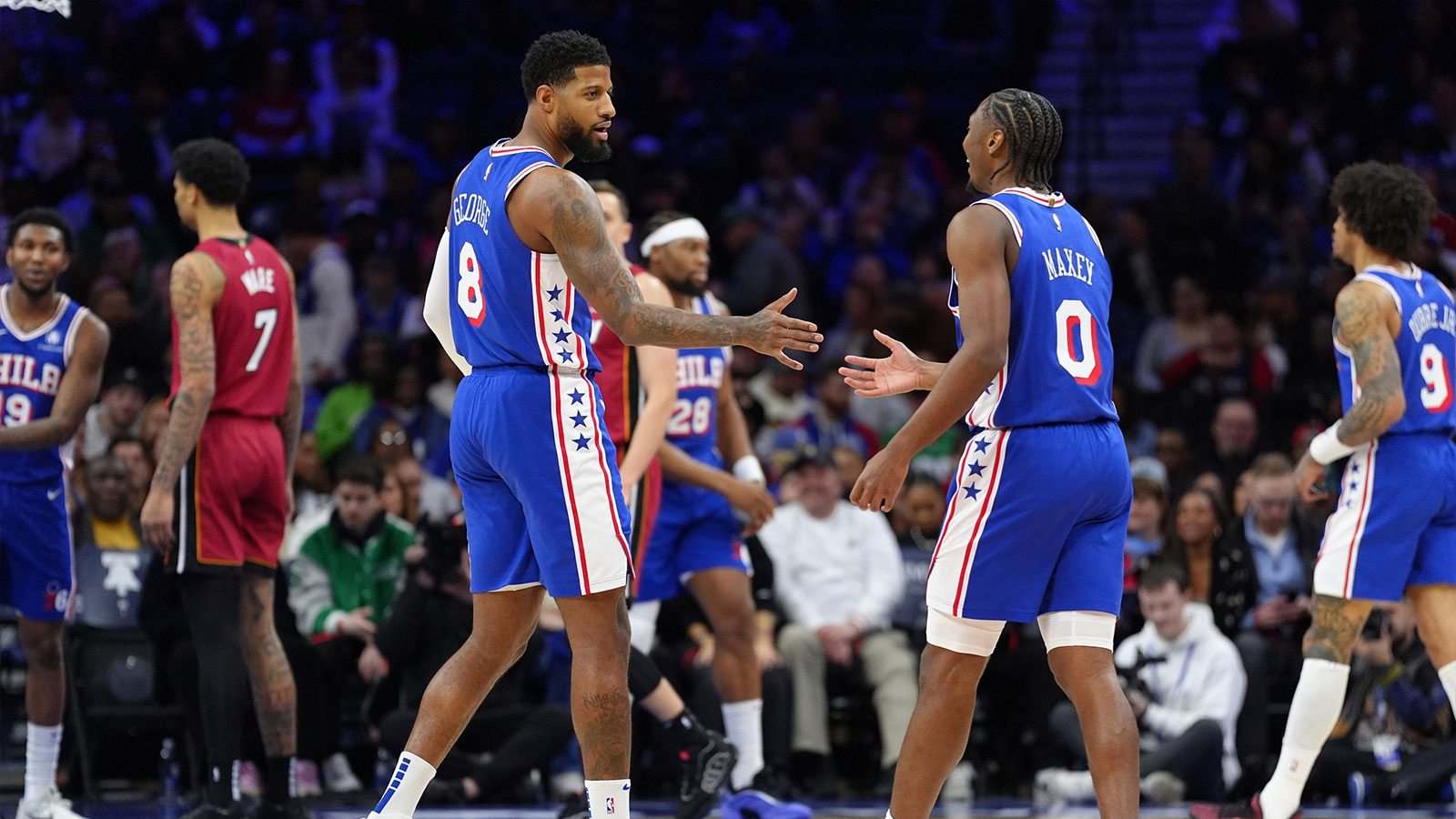 76ers’ Paul George, Tyrese Maxey share special moment after huge win over Bucks