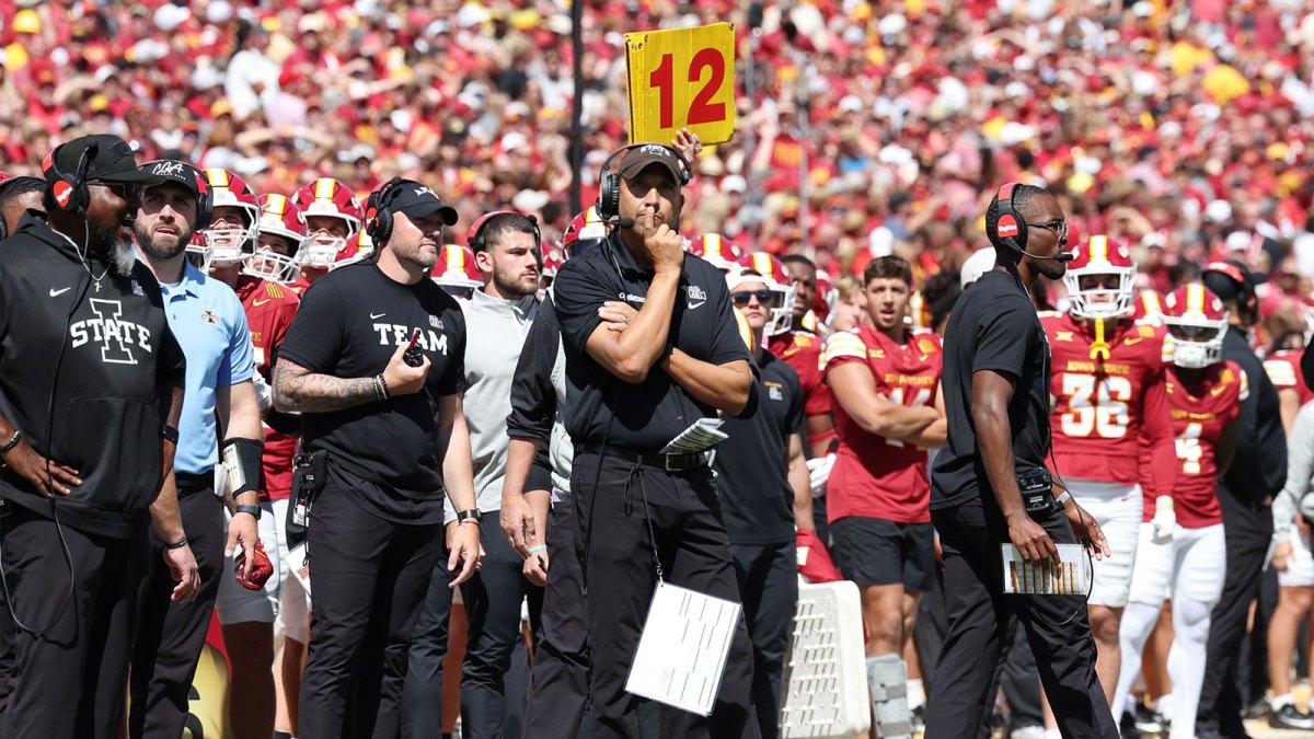 Iowa State Cyclones head coach Matt Campbell looks on against the Iowa Hawkeyes during the second quarter at Jack Trice Stadium.