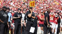 Iowa State Cyclones head coach Matt Campbell looks on against the Iowa Hawkeyes during the second quarter at Jack Trice Stadium.