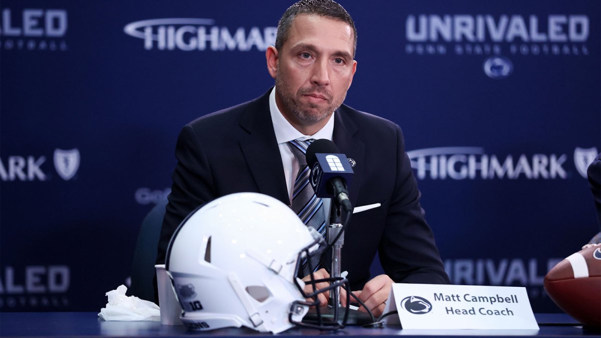 Matt Campbell answers questions from the media after being announced as the Penn State Nittany Lions new head coach during a press conference at the Beaver Stadium Press Room.