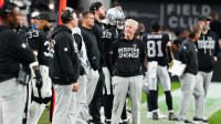 Las Vegas Raiders head coach Pete Carroll reacts in the fourth quarter against the New York Giants at Allegiant Stadium. Mandatory Credit: Stephen R. Sylvanie-Imagn Images