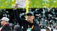 Philadelphia Eagles defensive coordinator Vic Fangio celebrates after defeating the Kansas City Chiefs during Super Bowl LIX at Ceasars Superdome.