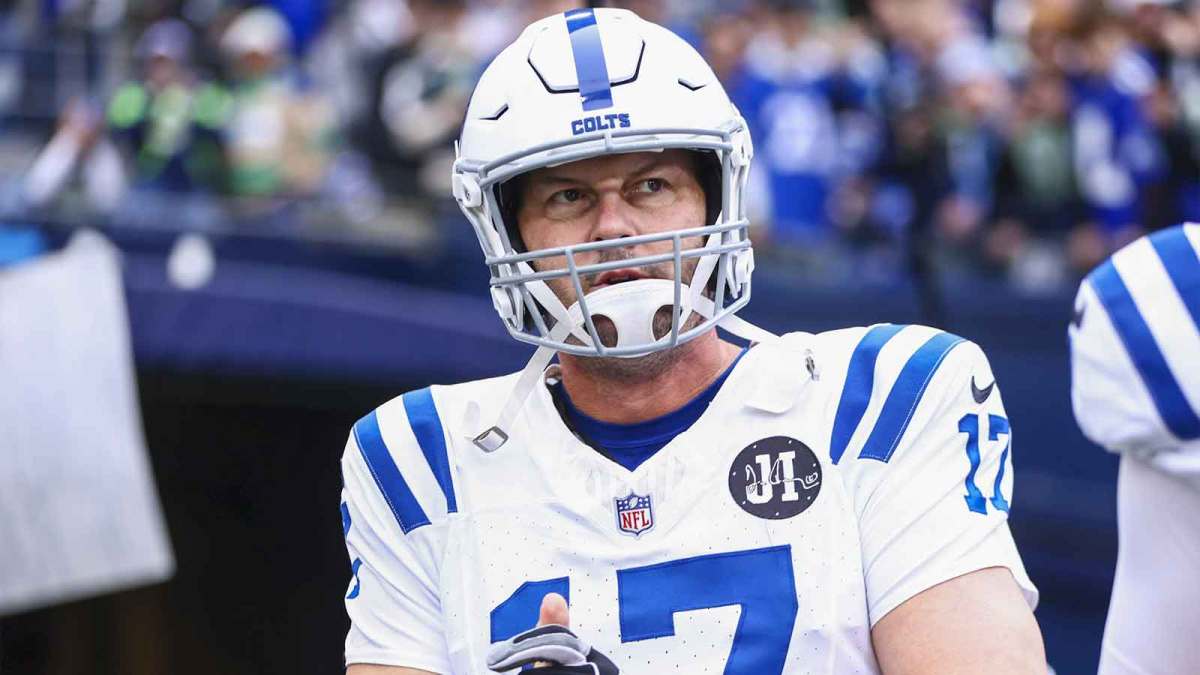 Indianapolis Colts quarterback Philip Rivers (17) emerges from the locker room for pregame warmups against the Seattle Seahawks at Lumen Field