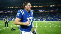Indianapolis Colts quarterback Philip Rivers (17) reacts after a game against the Jacksonville Jaguars at Lucas Oil Stadium.