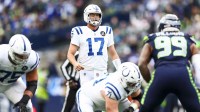 Indianapolis Colts quarterback Philip Rivers (17) stands in a shotgun formation before a snap against the Seattle Seahawks during the second quarter at Lumen Field.