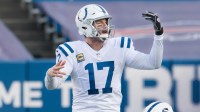 Indianapolis Colts quarterback Philip Rivers (17) makes an adjustment at the line of scrimmage in the third quarter wildcard playoff game against the Buffalo Bills at Bills Stadium.