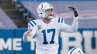 Indianapolis Colts quarterback Philip Rivers (17) makes an adjustment at the line of scrimmage in the third quarter wildcard playoff game against the Buffalo Bills at Bills Stadium