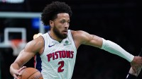Detroit Pistons guard Cade Cunningham (2) drivers the ball against the Boston Celtics in the first quarter at TD Garden.
