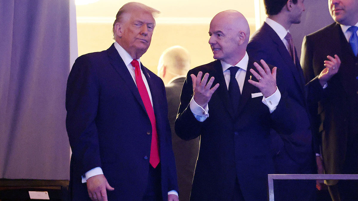 [US, Mexico & Canada customers only] Dec 5, 2025; Washington, District of Columbia, USA; United States of America President Donald Trump and FIFA President Gianni Infantino ahead of the FIFA World Cup 2026 Final Draw at John F. Kennedy Center for the Performing Arts. Mandatory Credit: Kevin Lamarque-Reuters via Imagn Images