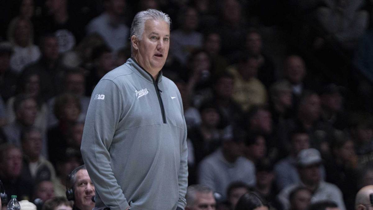 Purdue Boilermakers head coach Matt Painter looks at the court during the first half against the Iowa State Cyclones at Mackey Arena.