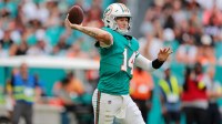 Miami Dolphins quarterback Quinn Ewers (14) runs the ball during the third quarter against the Cincinnati Bengals at Hard Rock Stadium.