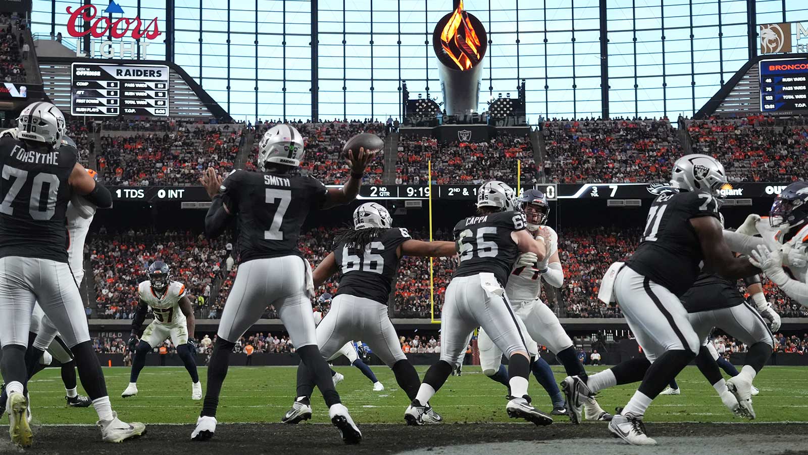 Raiders’ offensive line on nasty streak after latest disaster vs. Broncos
