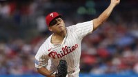 Philadelphia Phillies pitcher Ranger Suarez (55) throws a pitch against the Minnesota Twins during the second inning at Citizens Bank Park