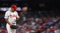 Philadelphia Phillies pitcher Ranger Suarez (55) prepares to throw a pitch against the Minnesota Twins during the second inning at Citizens Bank Park.