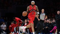 Toronto Raptors forward Brandon Ingram (3) dribbles the basketball against the Miami Heat during the second quarter at Kaseya Center.