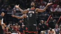 Dec 27, 2025; Houston, Texas, USA; Houston Rockets forward Tari Eason (17) reacts after a play during the third quarter against the Cleveland Cavaliers at Toyota Center