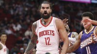 Houston Rockets center Steven Adams (12) reacts after a play during the fourth quarter against the Phoenix Suns at Toyota Center.