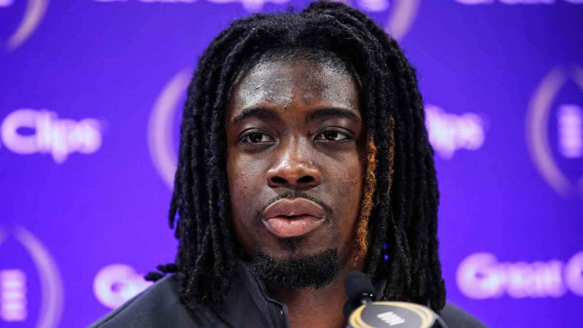 Michigan defensive back Rod Moore speaks during national championship game media day at George R. Brown Convention Center in Houston, Texas on Saturday, Jan. 6, 2024.