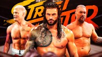 WWE stars Roman Reigns and Cody Rhodes with Hollywood actor Jason Momoa