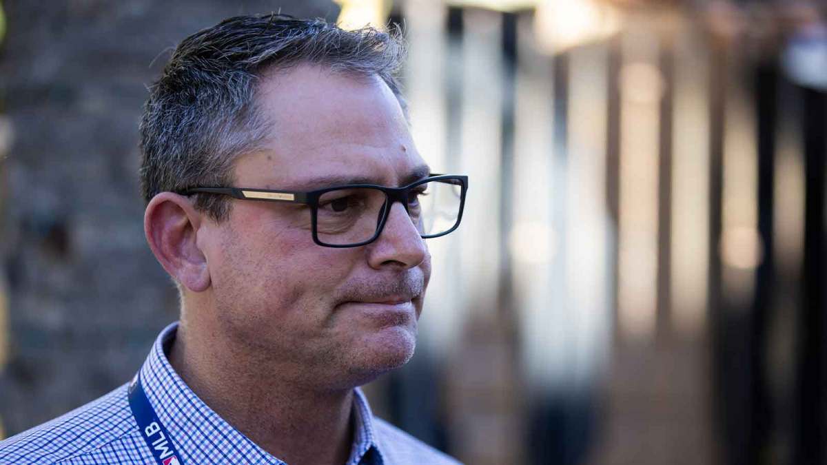 Kansas City Royals general manager J.J. Picollo speaks to the media during the MLB General Manager's Meetings at Omni Scottsdale Resort & Spa