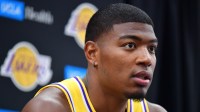 Los Angeles Lakers forward Rui Hachimura (28) during media day at UCLA Health Training Center.