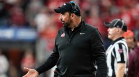 Ohio State Buckeyes head coach Ryan Day reacts during the Big Ten Conference championship game against the Indiana Hoosiers at Lucas Oil Stadium in Indianapolis on Dec. 6, 2025. Ohio State lost 13-10.