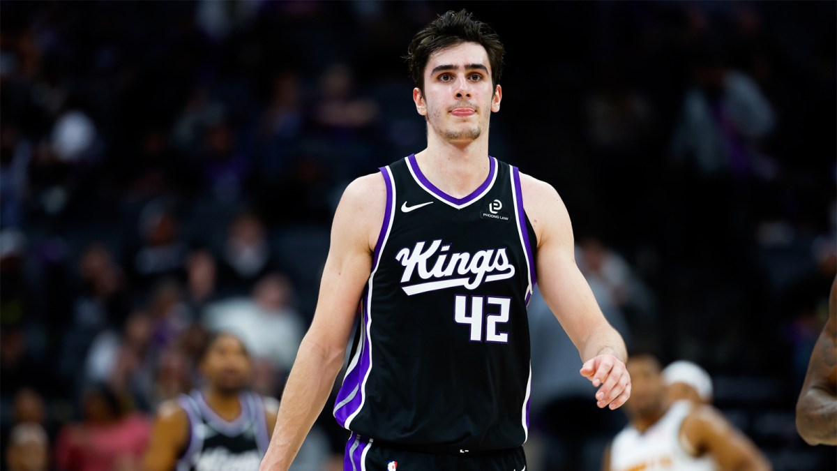 Dec 11, 2025; Sacramento, California, USA; Sacramento Kings center Maxime Raynaud (42) looks on against the Denver Nuggets during the fourth quarter at Golden 1 Center. Mandatory Credit: Sergio Estrada-Imagn Images