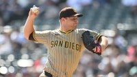 San Diego Padres starting pitcher Michael King (34) pitches against the Chicago White Sox during the first inning at Rate Field.