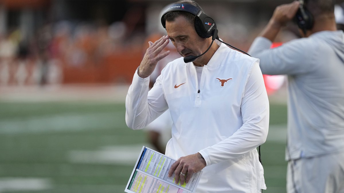 Texas Longhorns head coach Steve Sarkisian pauses during the second half against the Arkansas Razorbacks at Darrell K Royal-Texas Memorial Stadium.
