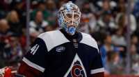 Colorado Avalanche goaltender Scott Wedgewood (41) in the third period against the Utah Mammoth at Ball Arena.