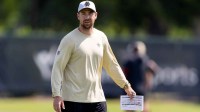 New Orleans Saints offensive coordinator Klint Kubiak looks on during the rookie minicamp at the Ochsner Sports Performance Center.